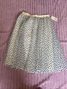 a new day White Tulle Skirt with Black Heart Dot Print
